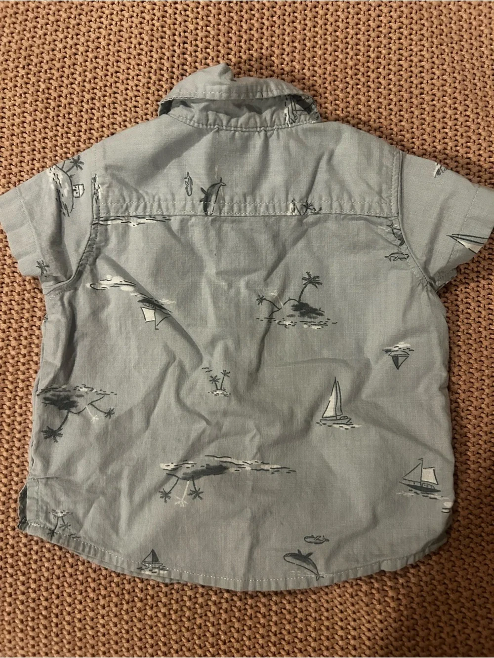 Carter’s Baby Boy 3M Blue Sailboat Ocean Print Short Sleeve Button Down Shirt